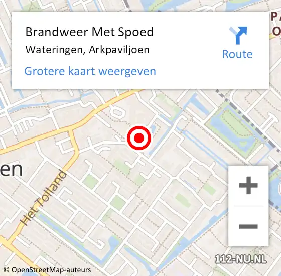 Locatie op kaart van de 112 melding: Brandweer Met Spoed Naar Wateringen, Arkpaviljoen op 9 oktober 2024 18:56