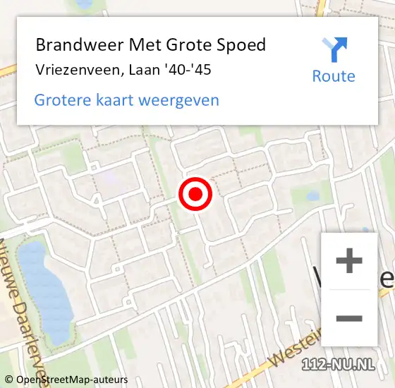 Locatie op kaart van de 112 melding: Brandweer Met Grote Spoed Naar Vriezenveen, Laan '40-'45 op 9 oktober 2024 19:03