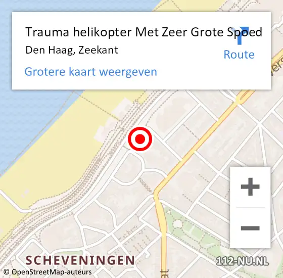 Locatie op kaart van de 112 melding: Trauma helikopter Met Zeer Grote Spoed Naar Den Haag, Zeekant op 9 oktober 2024 19:10