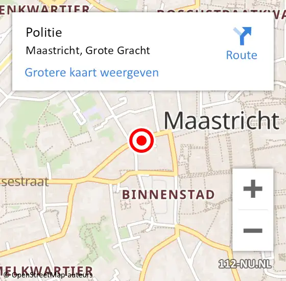 Locatie op kaart van de 112 melding: Politie Maastricht, Grote Gracht op 9 oktober 2024 19:17