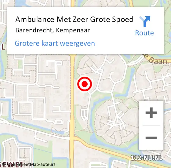 Locatie op kaart van de 112 melding: Ambulance Met Zeer Grote Spoed Naar Barendrecht, Kempenaar op 9 oktober 2024 19:29