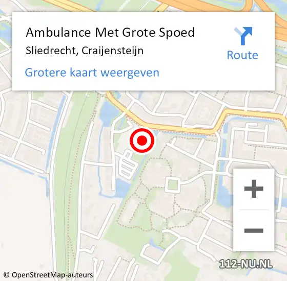 Locatie op kaart van de 112 melding: Ambulance Met Grote Spoed Naar Sliedrecht, Craijensteijn op 9 oktober 2024 19:36