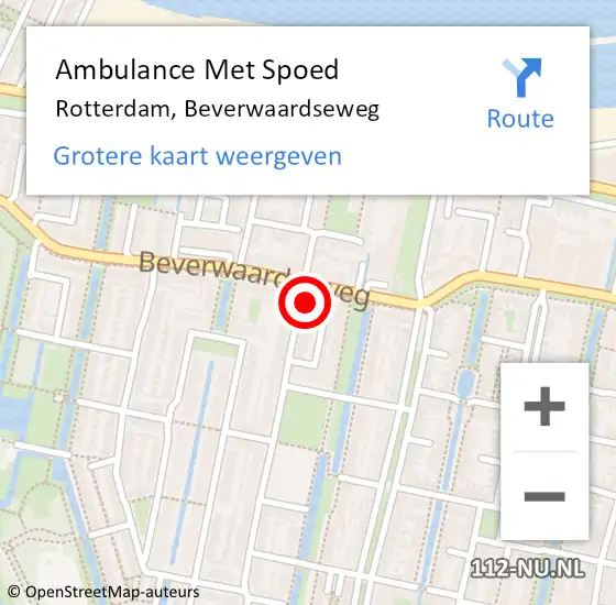 Locatie op kaart van de 112 melding: Ambulance Met Spoed Naar Rotterdam, Beverwaardseweg op 9 oktober 2024 19:51