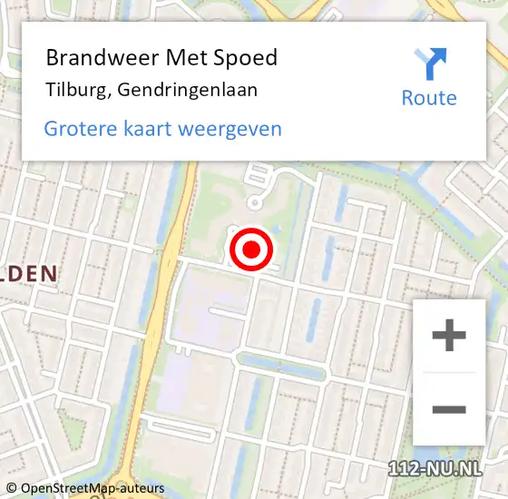 Locatie op kaart van de 112 melding: Brandweer Met Spoed Naar Tilburg, Gendringenlaan op 9 oktober 2024 19:52