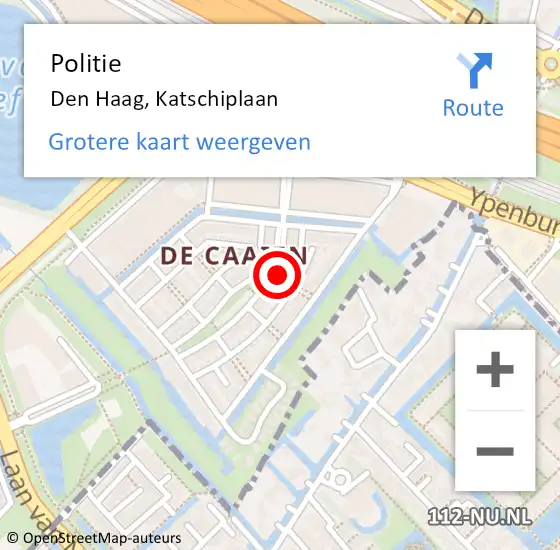 Locatie op kaart van de 112 melding: Politie Den Haag, Katschiplaan op 9 oktober 2024 20:10