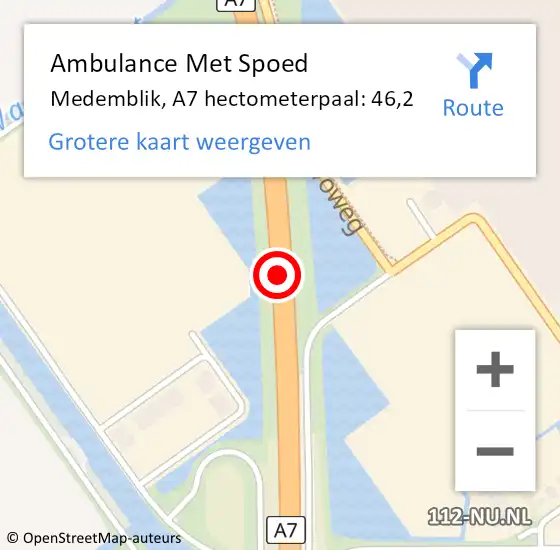 Locatie op kaart van de 112 melding: Ambulance Met Spoed Naar Medemblik, A7 hectometerpaal: 46,2 op 9 oktober 2024 20:11