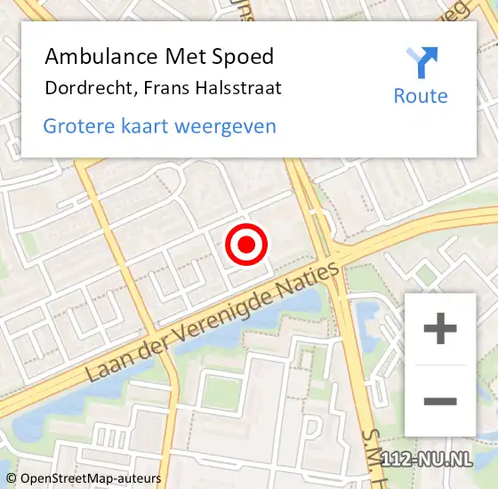 Locatie op kaart van de 112 melding: Ambulance Met Spoed Naar Dordrecht, Frans Halsstraat op 9 oktober 2024 20:13