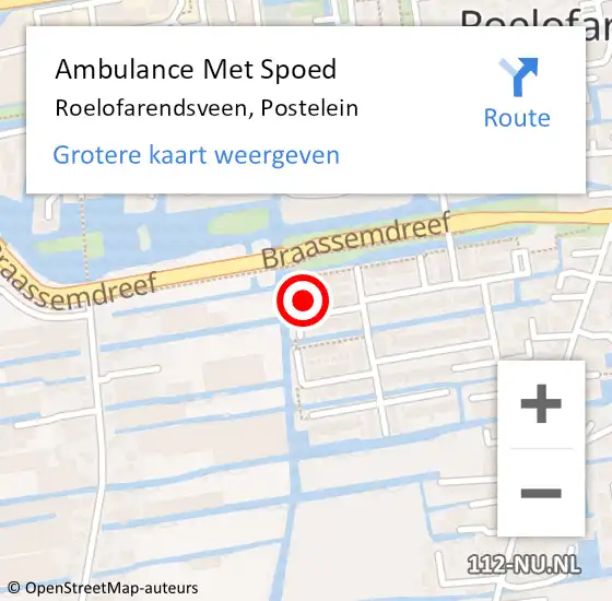 Locatie op kaart van de 112 melding: Ambulance Met Spoed Naar Roelofarendsveen, Postelein op 9 oktober 2024 20:19