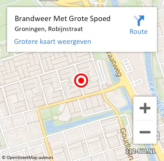 Locatie op kaart van de 112 melding: Brandweer Met Grote Spoed Naar Groningen, Robijnstraat op 9 oktober 2024 20:33