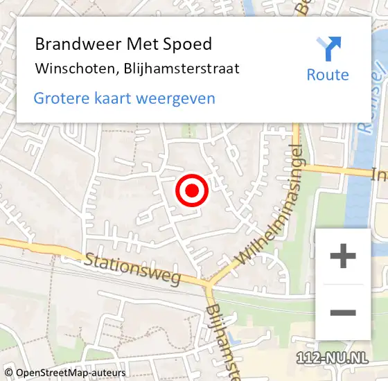 Locatie op kaart van de 112 melding: Brandweer Met Spoed Naar Winschoten, Blijhamsterstraat op 9 oktober 2024 20:57