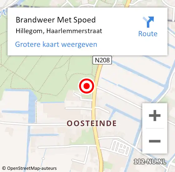 Locatie op kaart van de 112 melding: Brandweer Met Spoed Naar Hillegom, Haarlemmerstraat op 9 oktober 2024 21:03