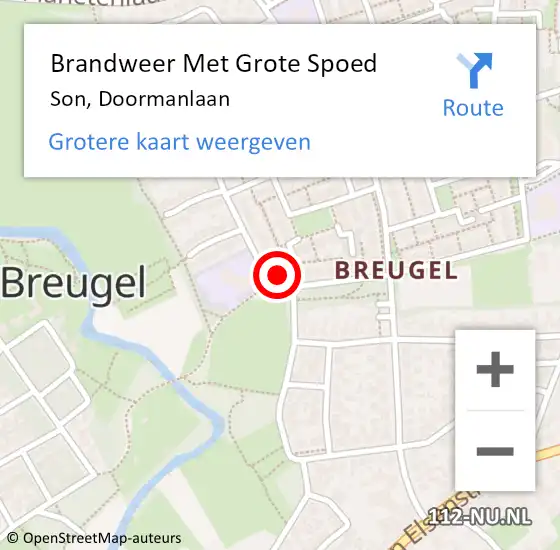 Locatie op kaart van de 112 melding: Brandweer Met Grote Spoed Naar Son, Doormanlaan op 9 oktober 2024 21:15