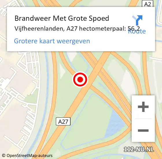 Locatie op kaart van de 112 melding: Brandweer Met Grote Spoed Naar Vijfheerenlanden, A27 hectometerpaal: 56,2 op 9 oktober 2024 22:03