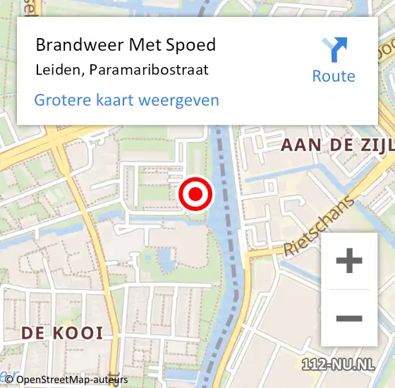 Locatie op kaart van de 112 melding: Brandweer Met Spoed Naar Leiden, Paramaribostraat op 9 oktober 2024 22:17