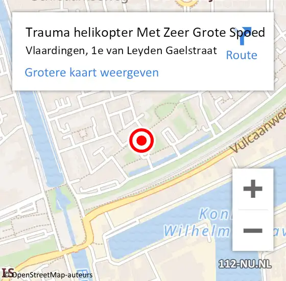 Locatie op kaart van de 112 melding: Trauma helikopter Met Zeer Grote Spoed Naar Vlaardingen, 1e van Leyden Gaelstraat op 9 oktober 2024 22:55