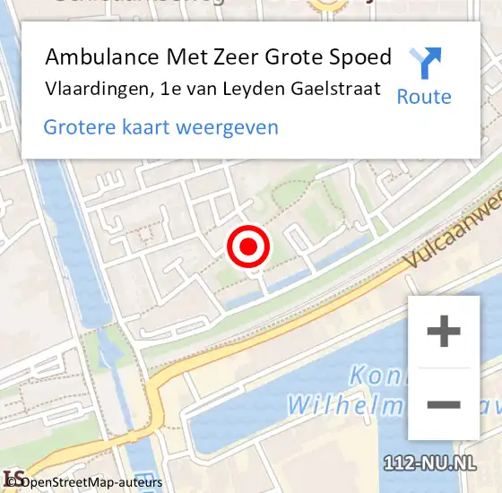 Locatie op kaart van de 112 melding: Ambulance Met Zeer Grote Spoed Naar Vlaardingen, 1e van Leyden Gaelstraat op 9 oktober 2024 22:57