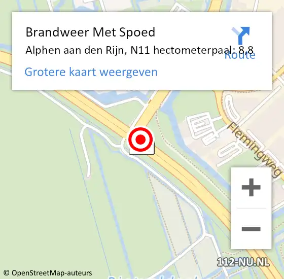 Locatie op kaart van de 112 melding: Brandweer Met Spoed Naar Alphen aan den Rijn, N11 hectometerpaal: 8,8 op 9 oktober 2024 23:00