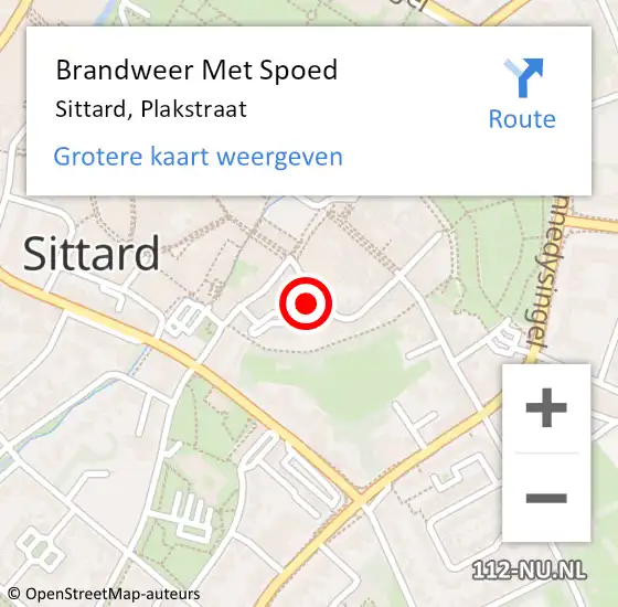 Locatie op kaart van de 112 melding: Brandweer Met Spoed Naar Sittard, Plakstraat op 9 oktober 2024 23:08