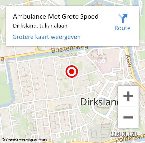 Locatie op kaart van de 112 melding: Ambulance Met Grote Spoed Naar Dirksland, Julianalaan op 9 oktober 2024 23:09