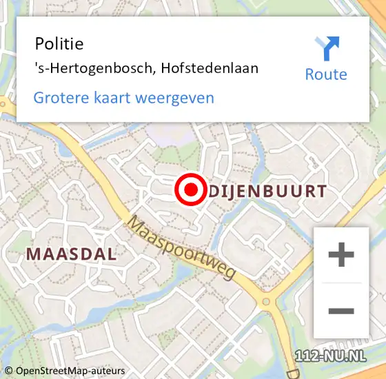 Locatie op kaart van de 112 melding: Politie 's-Hertogenbosch, Hofstedenlaan op 9 oktober 2024 23:21