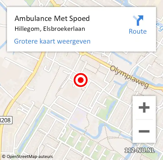 Locatie op kaart van de 112 melding: Ambulance Met Spoed Naar Hillegom, Elsbroekerlaan op 9 oktober 2024 23:47