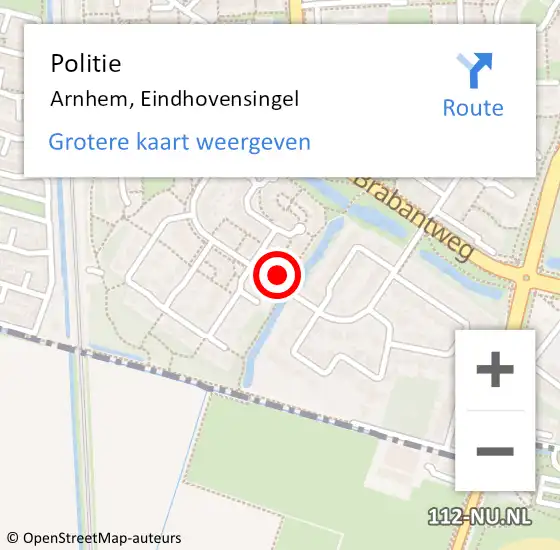 Locatie op kaart van de 112 melding: Politie Arnhem, Eindhovensingel op 10 oktober 2024 00:33