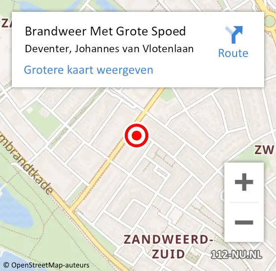 Locatie op kaart van de 112 melding: Brandweer Met Grote Spoed Naar Deventer, Johannes van Vlotenlaan op 10 oktober 2024 00:45