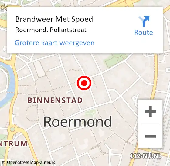 Locatie op kaart van de 112 melding: Brandweer Met Spoed Naar Roermond, Pollartstraat op 10 oktober 2024 00:57