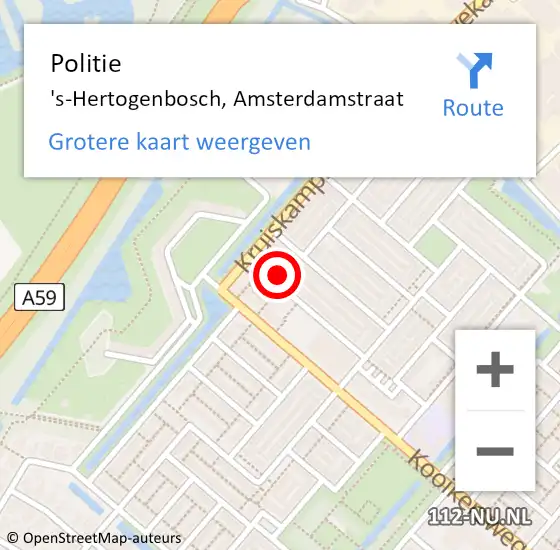 Locatie op kaart van de 112 melding: Politie 's-Hertogenbosch, Amsterdamstraat op 10 oktober 2024 01:09