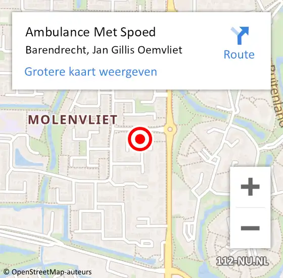 Locatie op kaart van de 112 melding: Ambulance Met Spoed Naar Barendrecht, Jan Gillis Oemvliet op 10 oktober 2024 01:15