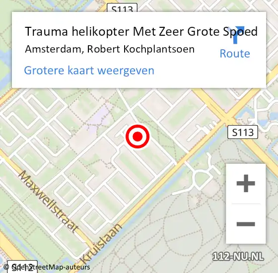 Locatie op kaart van de 112 melding: Trauma helikopter Met Zeer Grote Spoed Naar Amsterdam, Robert Kochplantsoen op 10 oktober 2024 01:20