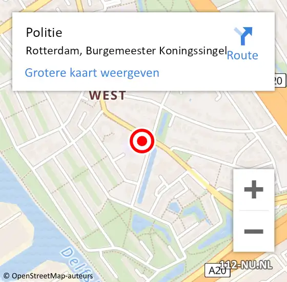 Locatie op kaart van de 112 melding: Politie Rotterdam, Burgemeester Koningssingel op 10 oktober 2024 01:51