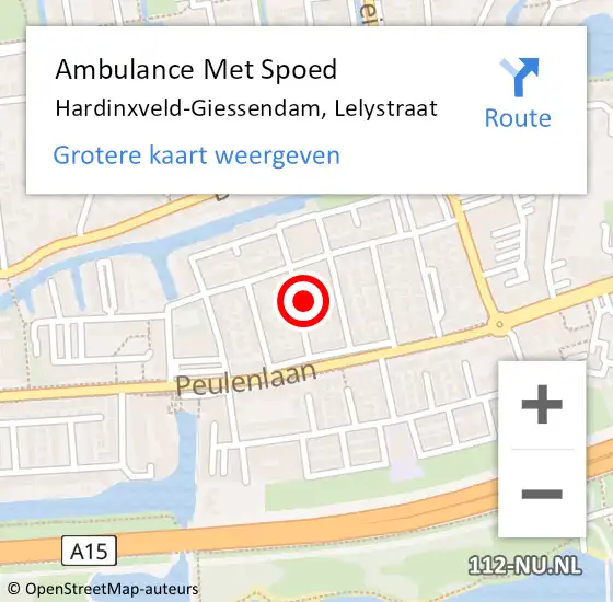 Locatie op kaart van de 112 melding: Ambulance Met Spoed Naar Hardinxveld-Giessendam, Lelystraat op 10 oktober 2024 02:05