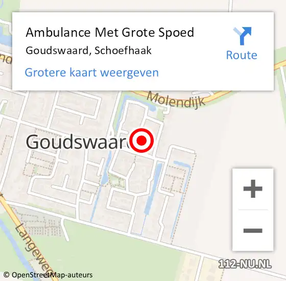 Locatie op kaart van de 112 melding: Ambulance Met Grote Spoed Naar Goudswaard, Schoefhaak op 10 oktober 2024 03:39