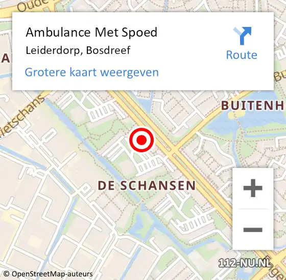 Locatie op kaart van de 112 melding: Ambulance Met Spoed Naar Leiderdorp, Bosdreef op 10 oktober 2024 04:00