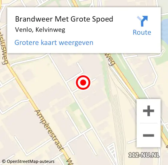 Locatie op kaart van de 112 melding: Brandweer Met Grote Spoed Naar Venlo, Kelvinweg op 10 oktober 2024 05:34