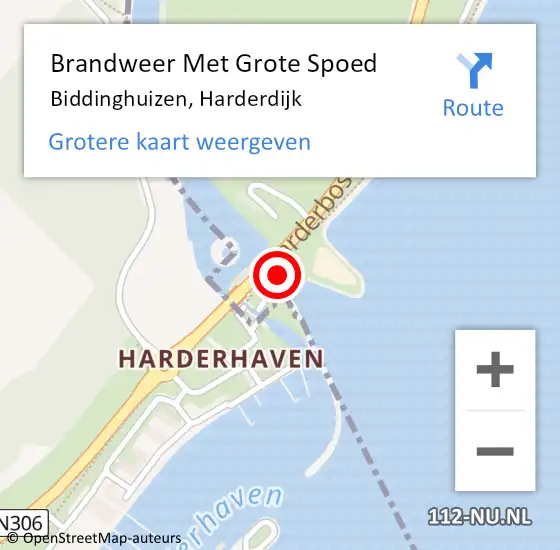 Locatie op kaart van de 112 melding: Brandweer Met Grote Spoed Naar Biddinghuizen, Harderdijk op 10 oktober 2024 06:14