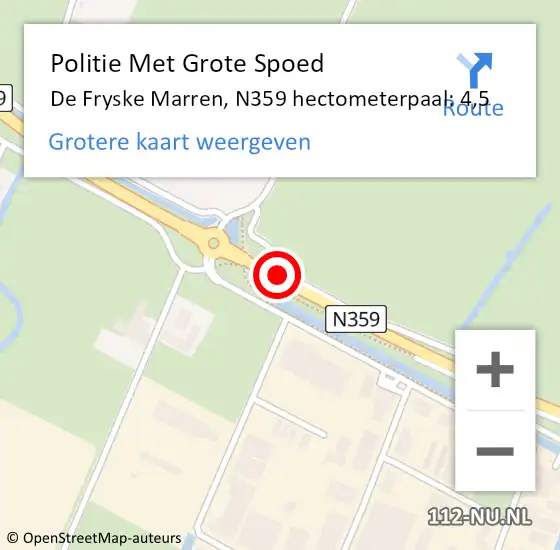 Locatie op kaart van de 112 melding: Politie Met Grote Spoed Naar De Fryske Marren, N359 hectometerpaal: 4,5 op 10 oktober 2024 06:20