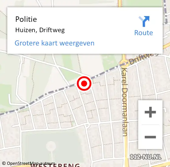 Locatie op kaart van de 112 melding: Politie Huizen, Driftweg op 10 oktober 2024 07:19