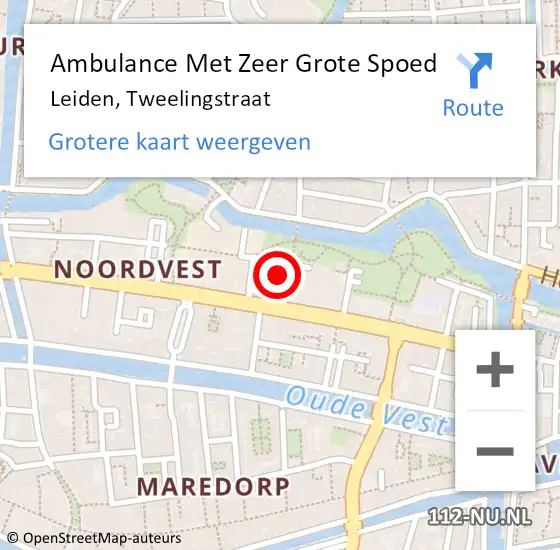 Locatie op kaart van de 112 melding: Ambulance Met Zeer Grote Spoed Naar Leiden, Tweelingstraat op 10 oktober 2024 07:28