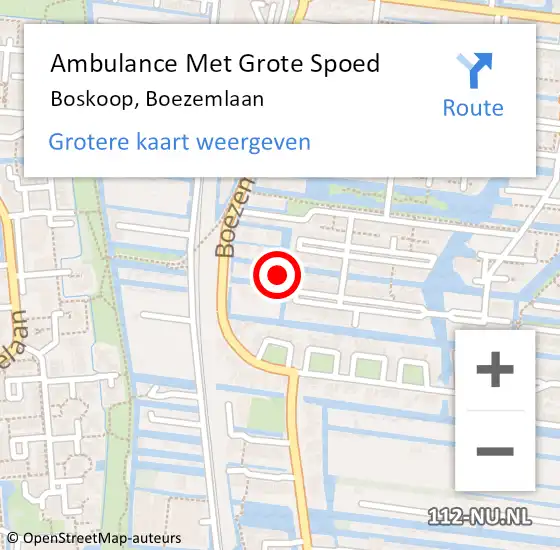 Locatie op kaart van de 112 melding: Ambulance Met Grote Spoed Naar Boskoop, Boezemlaan op 10 oktober 2024 07:44