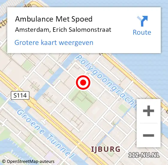 Locatie op kaart van de 112 melding: Ambulance Met Spoed Naar Amsterdam, Erich Salomonstraat op 10 oktober 2024 07:57