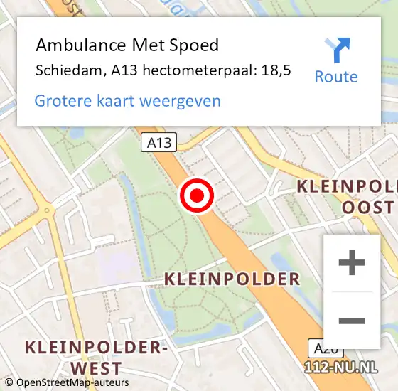 Locatie op kaart van de 112 melding: Ambulance Met Spoed Naar Schiedam, A13 hectometerpaal: 18,5 op 10 oktober 2024 08:06