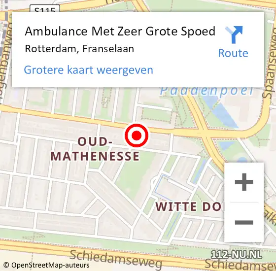 Locatie op kaart van de 112 melding: Ambulance Met Zeer Grote Spoed Naar Rotterdam, Franselaan op 10 oktober 2024 08:11