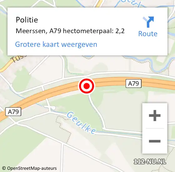 Locatie op kaart van de 112 melding: Politie Meerssen, A79 hectometerpaal: 2,2 op 10 oktober 2024 08:28