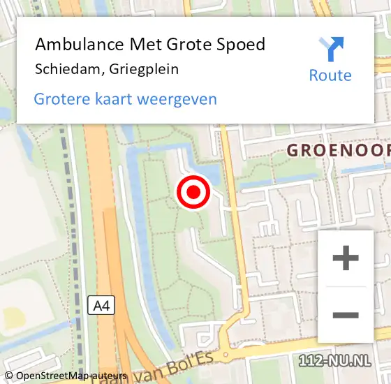 Locatie op kaart van de 112 melding: Ambulance Met Grote Spoed Naar Schiedam, Griegplein op 10 oktober 2024 08:32