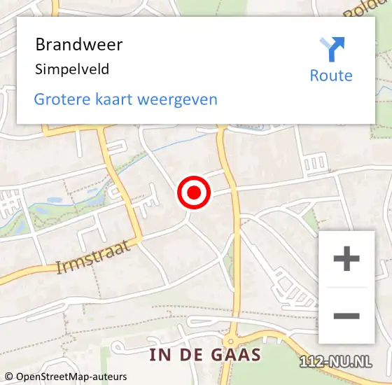 Locatie op kaart van de 112 melding: Brandweer Simpelveld op 10 oktober 2024 08:39