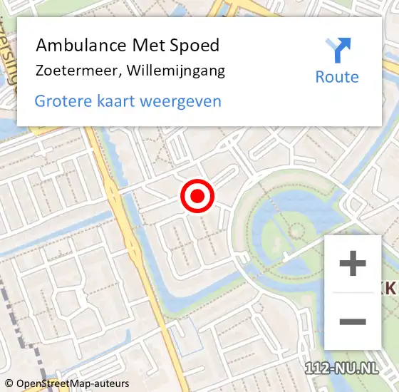 Locatie op kaart van de 112 melding: Ambulance Met Spoed Naar Zoetermeer, Willemijngang op 10 oktober 2024 08:45