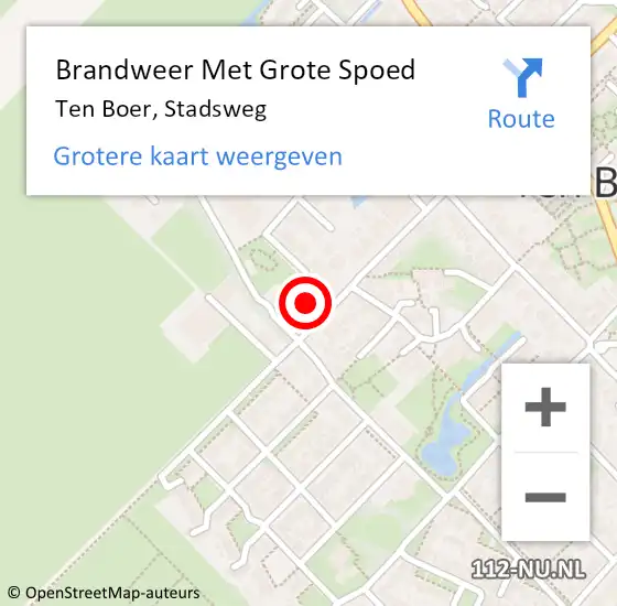 Locatie op kaart van de 112 melding: Brandweer Met Grote Spoed Naar Ten Boer, Stadsweg op 10 oktober 2024 09:06