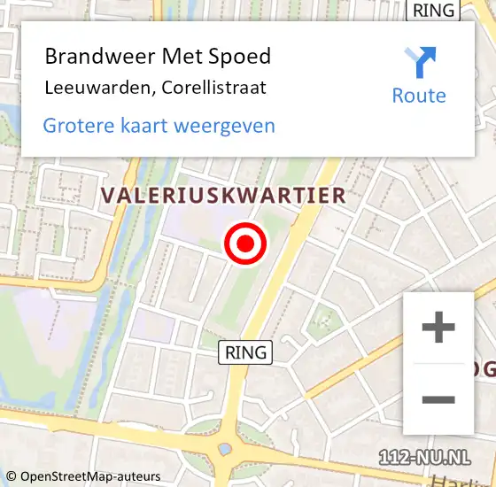 Locatie op kaart van de 112 melding: Brandweer Met Spoed Naar Leeuwarden, Corellistraat op 10 oktober 2024 09:10